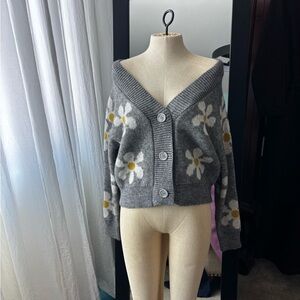 Gray Floral Industry Cardigan